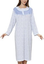 Damen Nachthemd Langarm Knopfleiste Uni Farben und Blumenmuster Baumwolle M-3XL