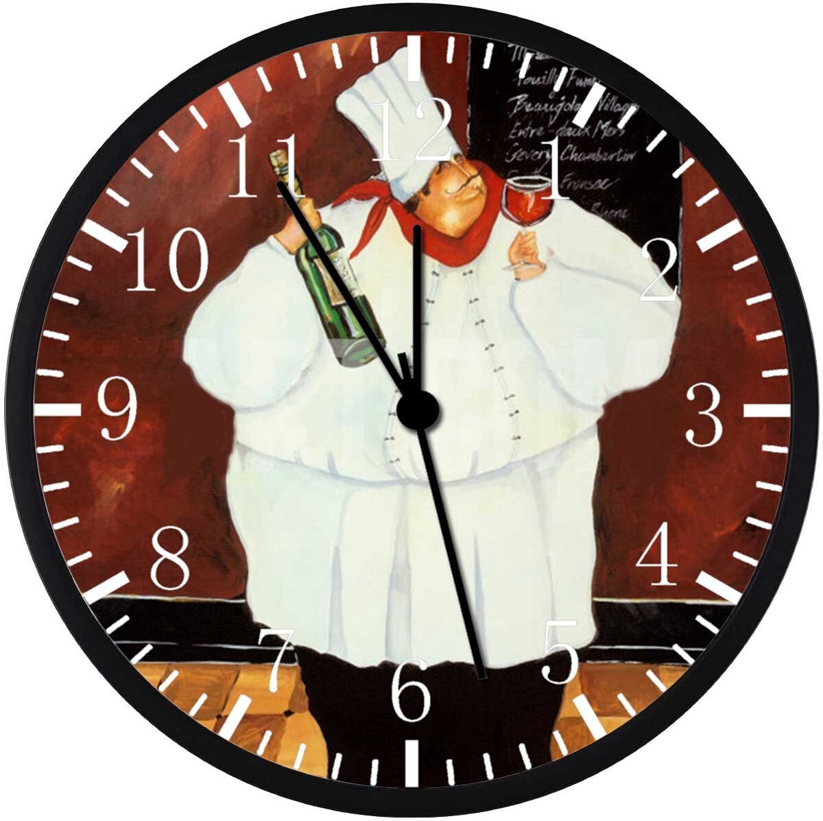 Fat Chef Black Frame Wall Clock Large 12" Glass Face Non-Ticking E43 NEW
