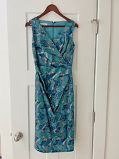 Teri Jon by Rickie Freeman: Blue and Gold Geometric Dress, Size 4