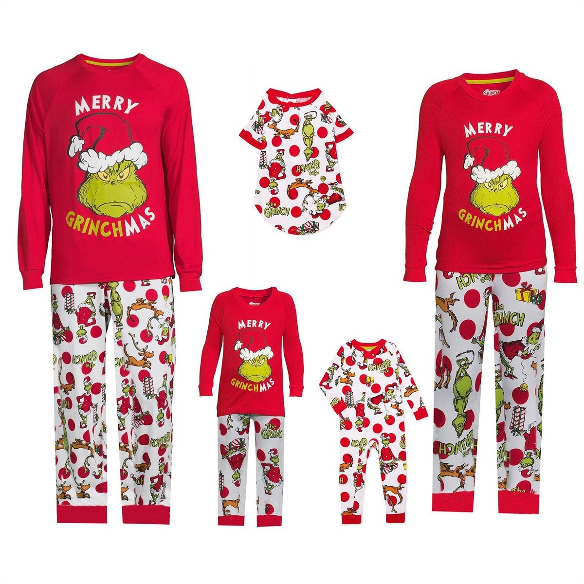 Christmas Family Matching Grinch Pyjamas Adults Kids Xmas