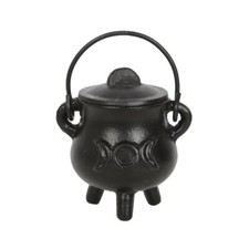Cast Iron Cauldron With Handle Triple Moon Design 7.5cms Wiccan