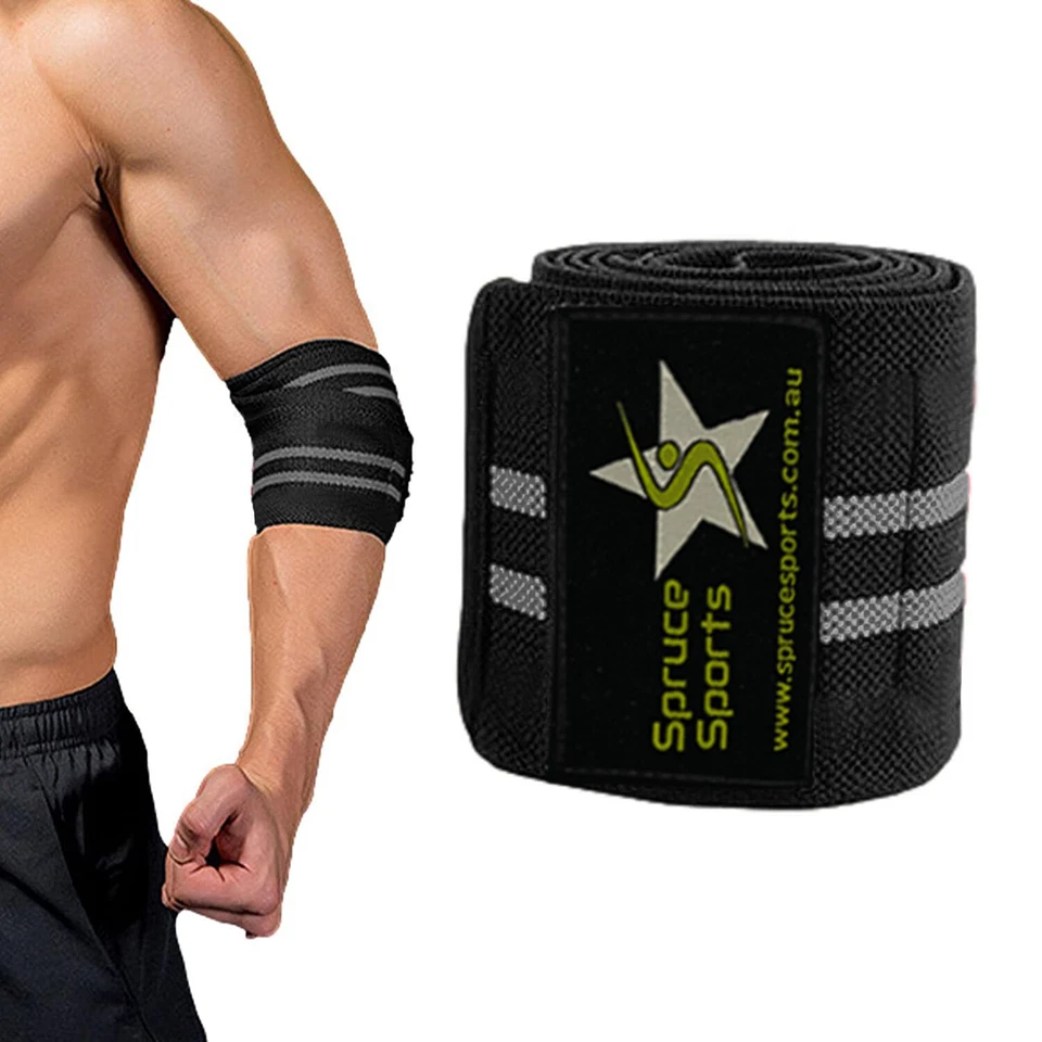 HEAVY DUTY ELBOW WRAPS PAIR POWER LIFTING BODYBUILDING WEIGHT STRAP SUPPORTWRAPS - image 2 of 4
