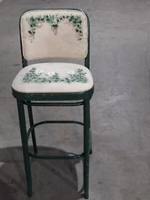 Green White Speckles Bentwood 1986 Shelby Williams Barstool Stool Painted Flower