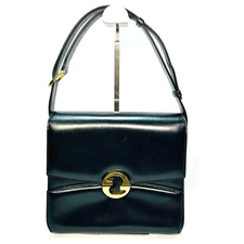 Vintage Gucci Hand bag Black Leather Metal Gold Authentic