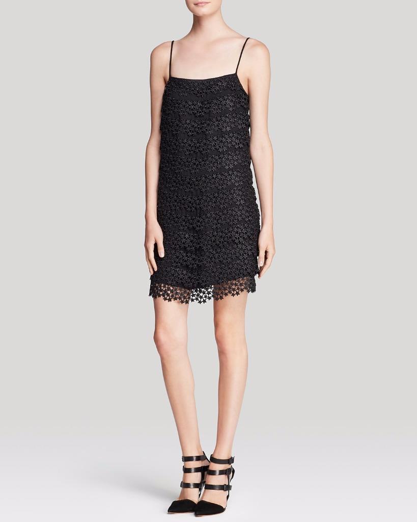 Diane Von Furstenberg STAR LACE TIERED SPAGHETTI STRAP BLACK SHEATH DRESS  sz S | eBay