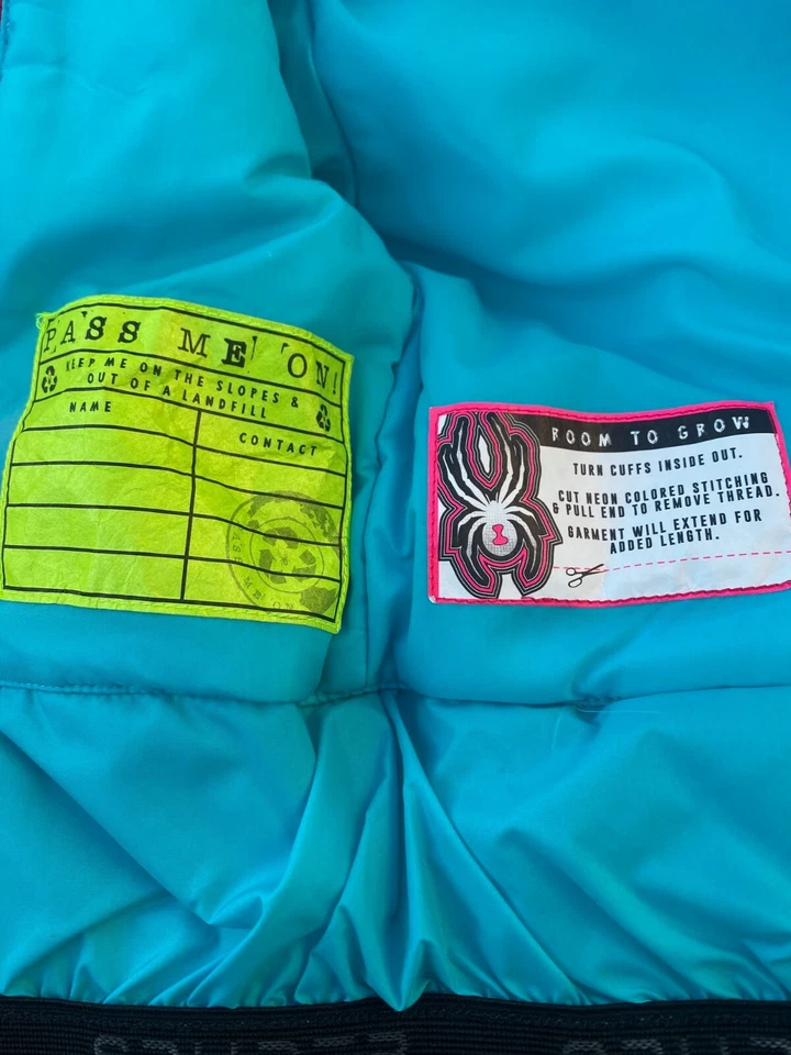 Spyder 女孩隔热蓝色滑雪夹克带帽 159 美元,尺寸:2 — 第 4/4 张图片