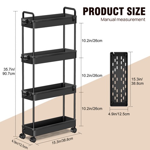 3/4 Tier Slim Kitchen Salon Storage Trolley Cart Rack Tray Shelf Rolling Wheel - Picture 43 of 80