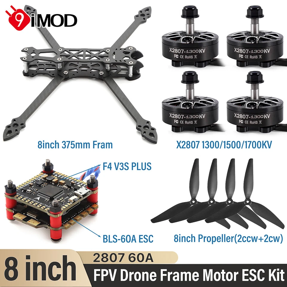 Marco de fibra de carbono de 375 mm 8" base entre ejes hélice de motor sin escobillas para dron FPV - Imagen 4 de 4