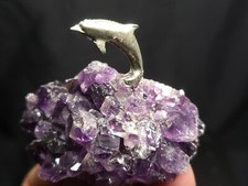 Fantasy Pewter Mining Scene on Amethyst Crystal, Made in USA (2.1 oz) E1
