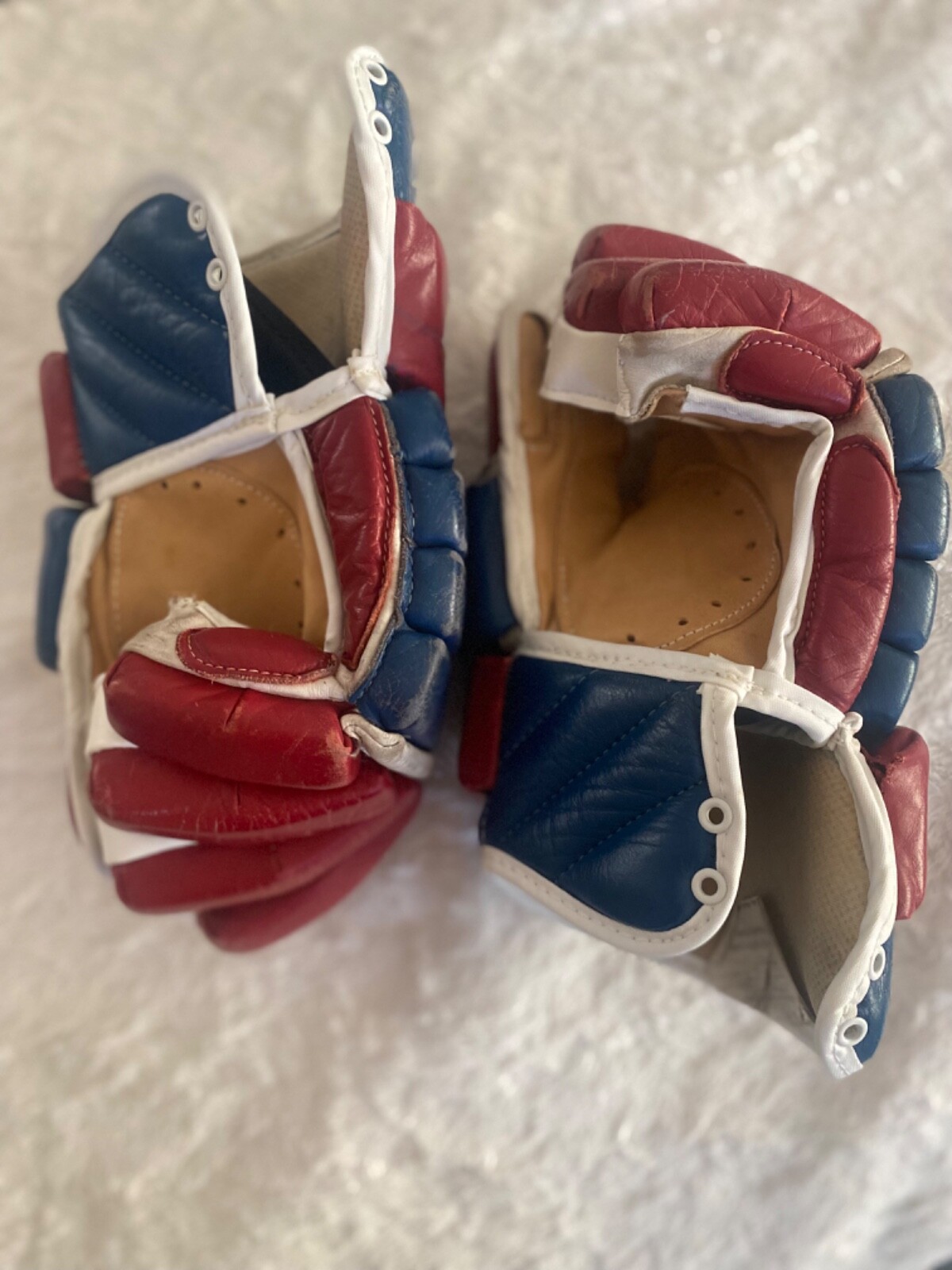 Vintage leather Hespeler hockey gloves fully restored & repalmed . Habs
