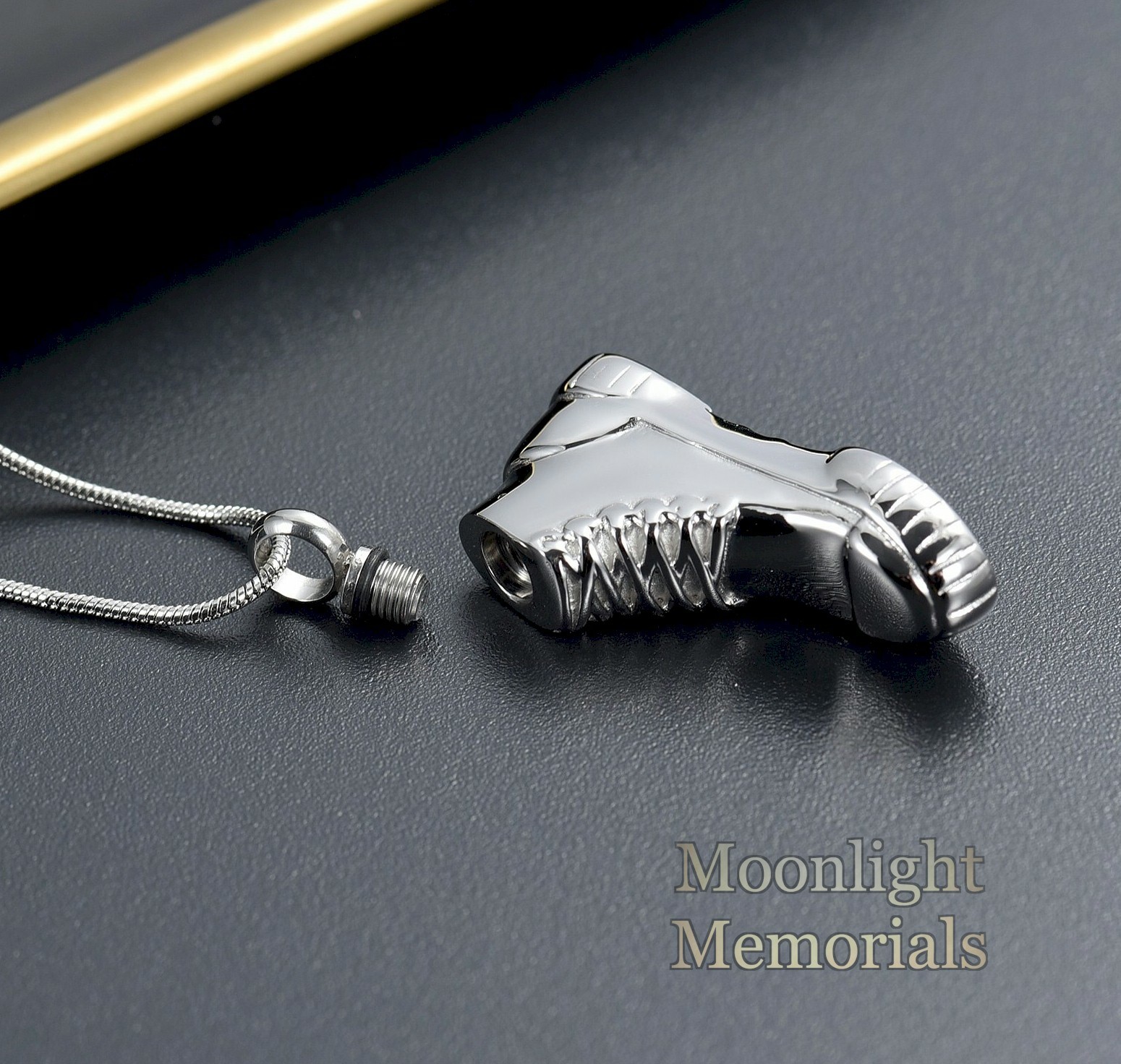 New Shoe Boot Work Cremation Urn Horn Keepsake Ashes Memorial Necklace