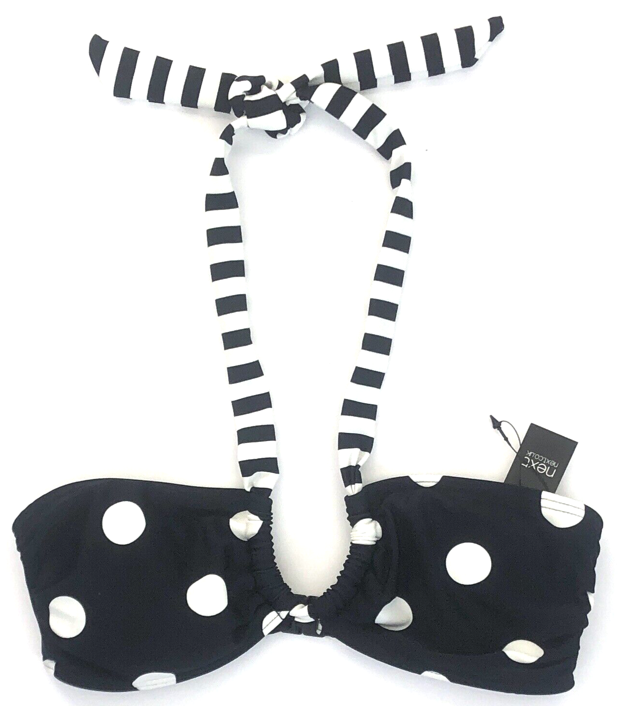 Next Halterneck Padded Polka Dot Bikini Top UK 6 Navy Blue BNWT