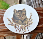 Rare Vintage Mt. Washington Art Glass Hand Painted Plate Dish 7.5" Kitty Cat Nr
