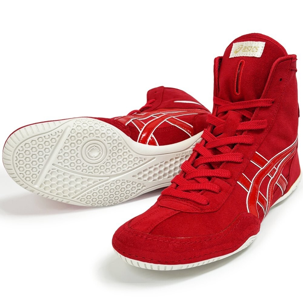 当時物 アシックス 赤白 人気色 ボクシングジュース asics Boxing Wrestling Shoes Red White Line Silver 1083A001