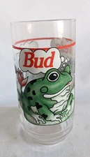 2x VTG NEW 1995 BUDWEISER FROGS BEER GLASS 6" TALL MINT BAR DECOR MAN CAVE