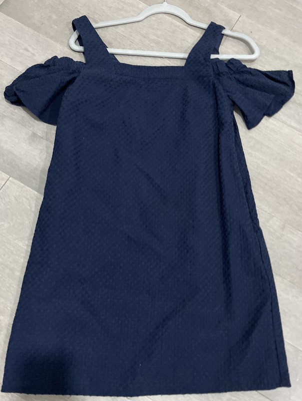J Crew new without tags Navy Textured Flutter shoulder dress size S