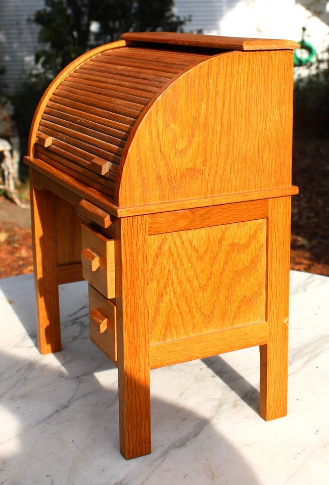Retired American Girl Doll Oak Wooden Rolltop Desk Interactive Drawers & Top - Image 2 of 4