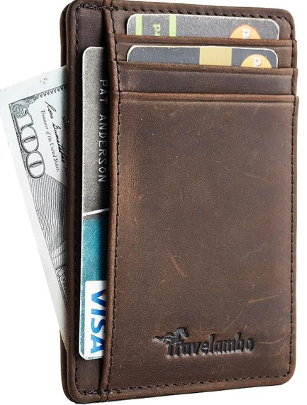 Travelambo Slim Wallet Front Pocket Minimalist Leather RFID CH Coffee