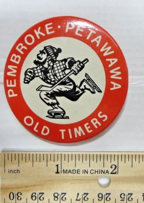 Petawawa Pembroke Old Timers Hockey vtg Pinback Button Pin 121 - Image 1 of 3