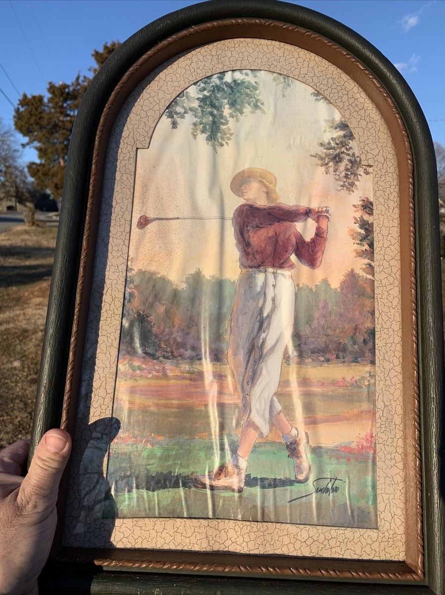 Vintage Water Color GOLFER In SWING Sam Snead Distressed