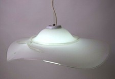 Lampadario Vetro Murano Disco estroflesso cappello 70cm Vintage '80 Bianco-24O
