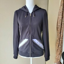 Bebe Full Zip Hoodie Womens Medium Black Purple Rhinestones 90s Y2K Athleisure