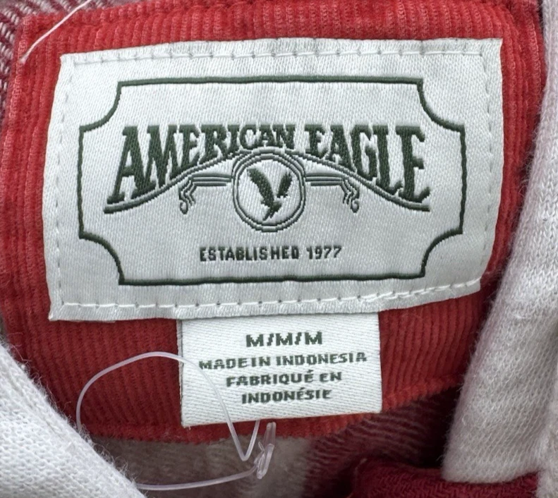 American Eagle Womens Oversized Hoodie Flannel Shirt Tunic Size Medium Red Plaid - Image 3 of 4