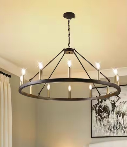 Magic Home 37 Inch 12 Light Classic Adjustable Height Metal Chandelier - Picture 2 of 4