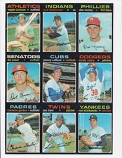 9 Card Uncut 1971 Topps Blank Back Proof Panel Reggie Jackson, Luis Tiant. HOF