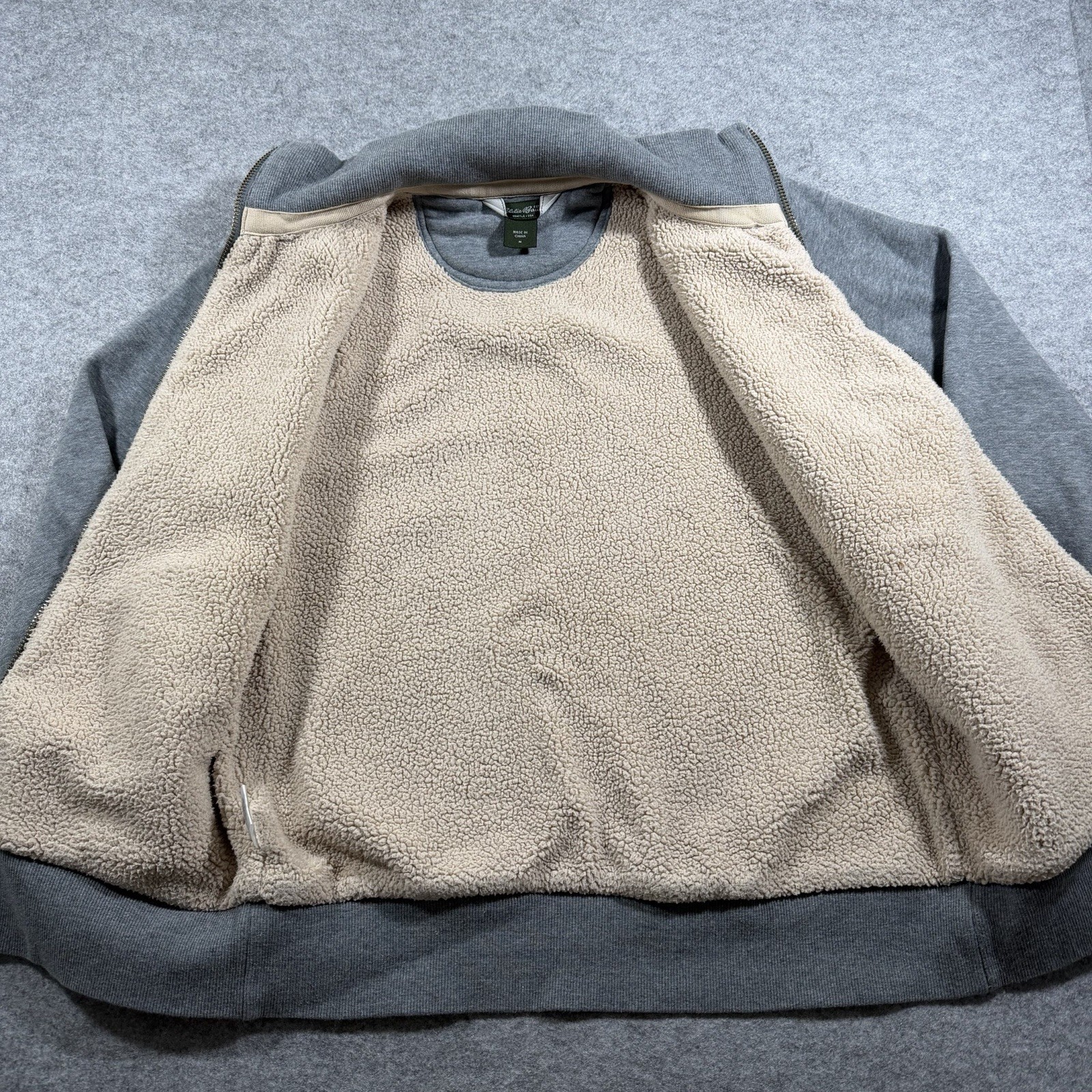 Eddie Bauer Sherpa Lined Fleece Jacket Mens M Gray Full Zip Heavyweight Cotton thumbnail 9