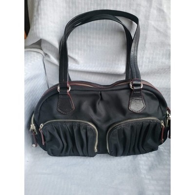 MZ Wallace Black Nylon Satchel Handbag Leather Trim Multi Pocket Shoulder Bag