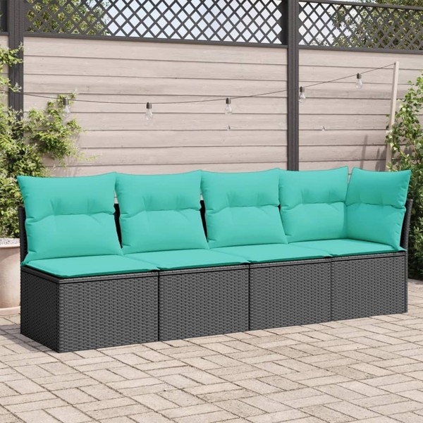 Gartensofa Mit Kissen 4-Sitzer Schwarz Poly Rattan-image
