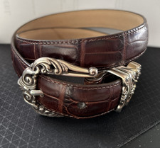 Brighton Brown Leather Belt Silver Tone Buckle  Tip Western Croc Emboss Women M
