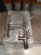 Cooke Lewis Bilbrough Nickel Effect Kitchen Side Lever Spring Neck Tap & Fitings