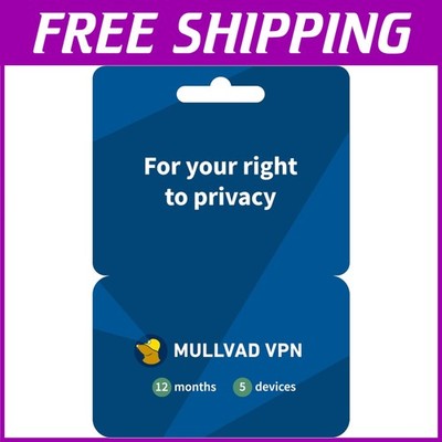 Mullvad VPN Service: 12- Plan for 5 Devices