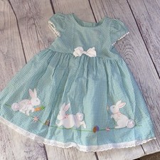 Good Lad Girls 3T Dress Green White Check Seersucker Bunny Easter Appliqué A23