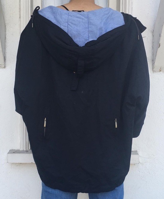 Zara Navy Blue 3 4 Sleeve Hooded Parka Jacket
