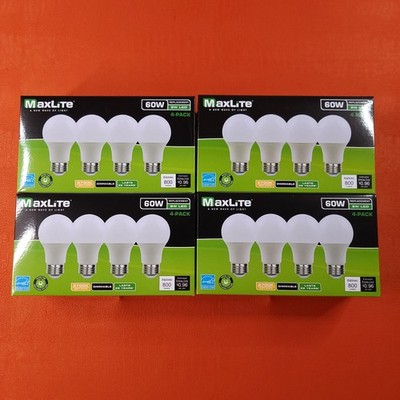 16 Pack Maxlite 60 Watt Equivalent 8W LED Bulbs A19 Soft White 2700K Dimmable