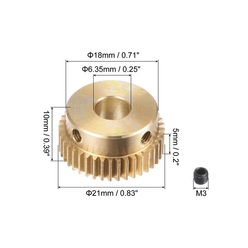 0.5 Mod 40T 6.35mm Bore 21mm Outer Dia Brass Motor Rack Pinion Gear with Screws - Foto 2 di 6