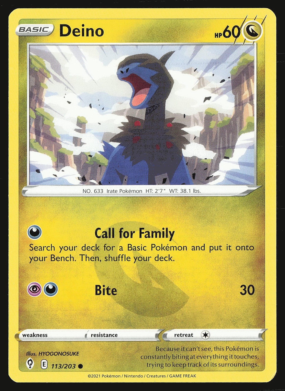 SWSH07: Evolving Skies Deino #113/203 Common Pokemon Card