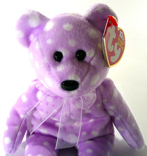 Lilac Color w/ White Spots Ty Beanie Baby Bear TOAST 2003 Summer Trade Show Excl