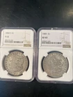 TWO Morgan silver dollars 1884S, F12, 1880 XF40, NCG