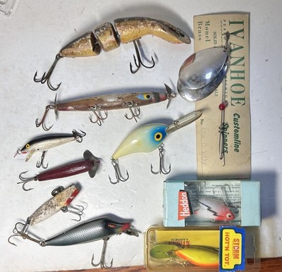 10 Vintage Fishing Lures - Heddon, Ivanhoe, Bass Jacker II, Hot'N Tot