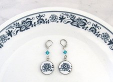 Corelle Old Time Blue Floral Earrings: Blue Onion Upcycled Vintage Corelle Plate