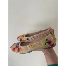 Cute! AGL Made In Italy Leather/Raffia Flats Multicolor Floral 37.5/7.5 US 