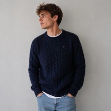 Tommy Hilfiger Cable Knit Pullover Navy Blue ...