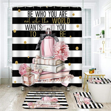 Pink Fashion Bathroom Set with Shower Curtain and Rugs and Accessories, Floral W