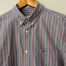 Lacoste Shirt Mens 38 Blue Red Striped Regular Fit Button Down Cotton Casual