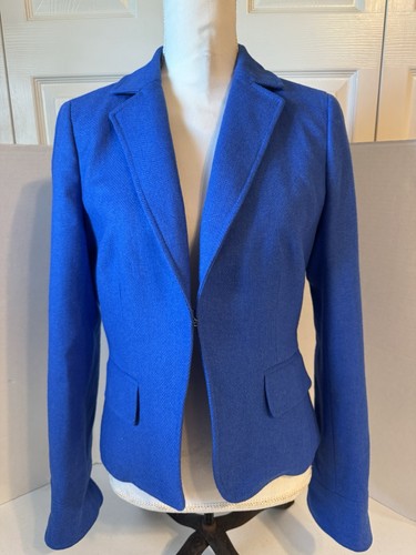 Women’s J Crew Schoolboy Herringbone 100% Wool Blazer Lined Sz 8 Beautiful Blue
