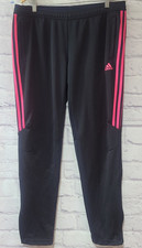 Adidas Climacool Jogger Training Pants Womens XL Black Pink Half Stripes Pockets